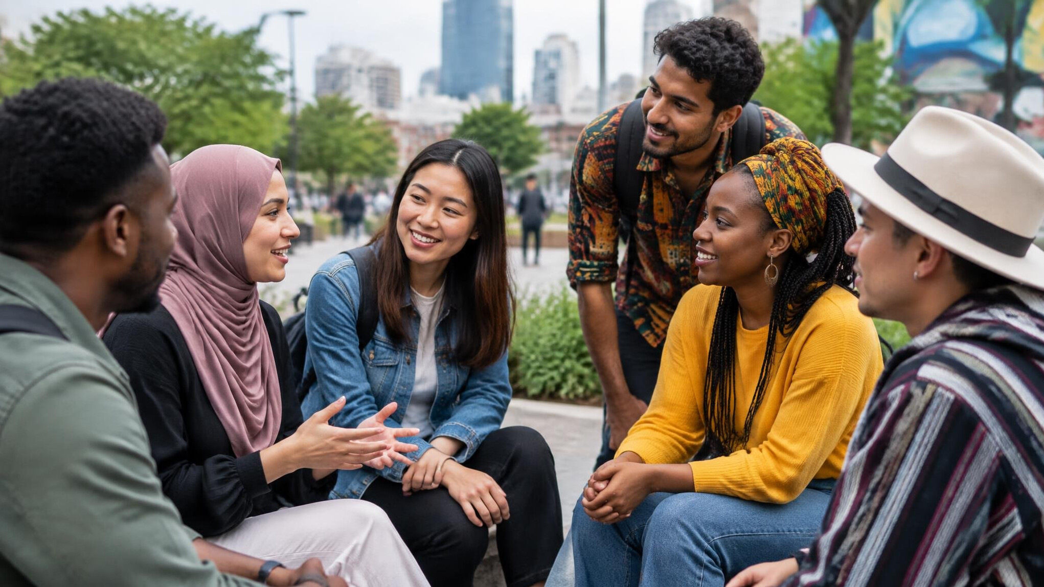 diverse urban crowd