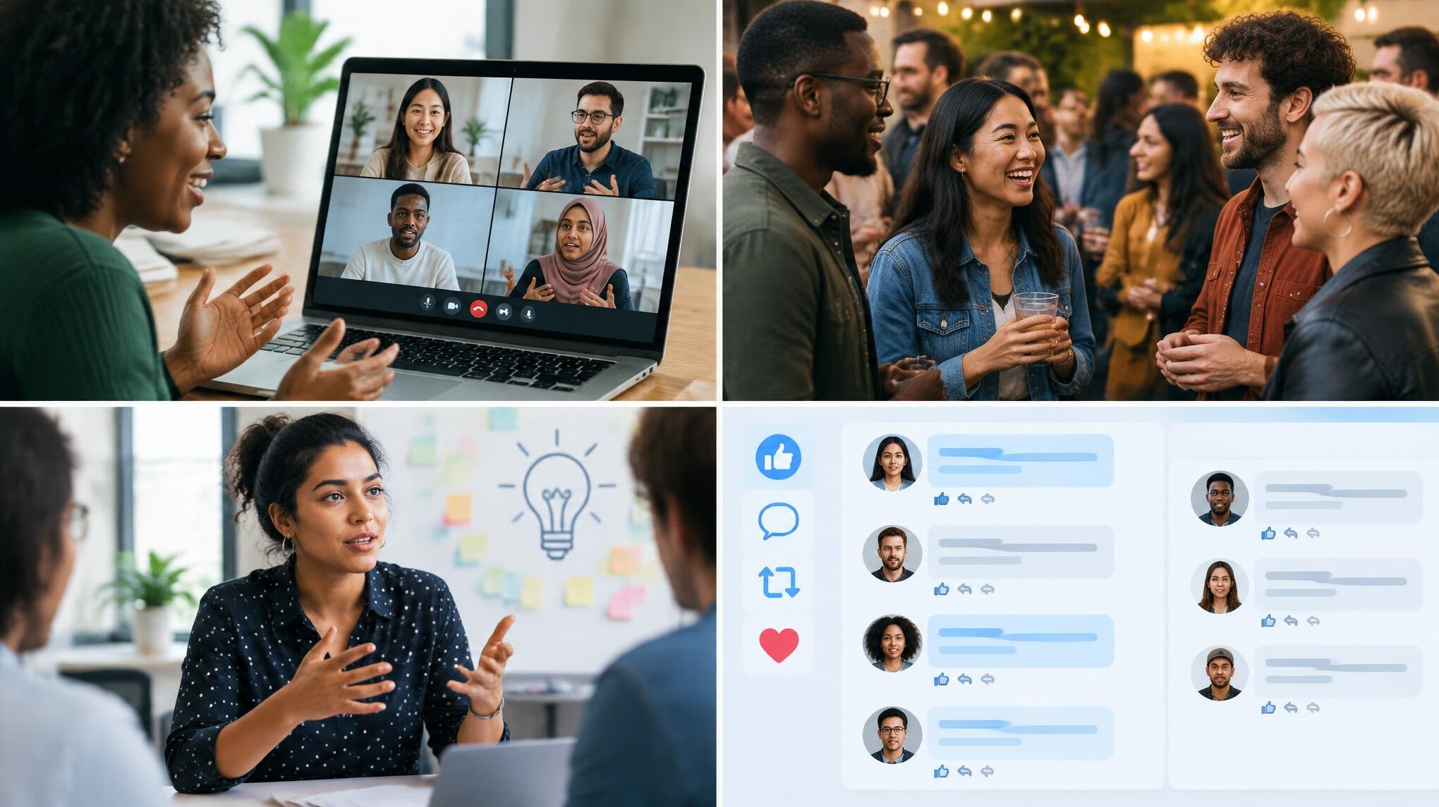 diverse people discussing online